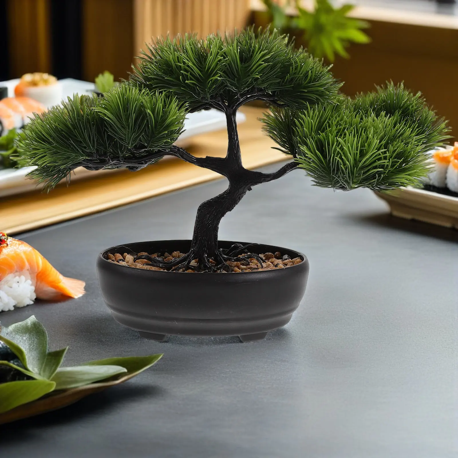 Artificial Pine Bonsai Tree in Pot for Sushi Plate Decor Sashimi Dish Japanese Restaurant Table Ornament Mini Bonsai for Platter view 5