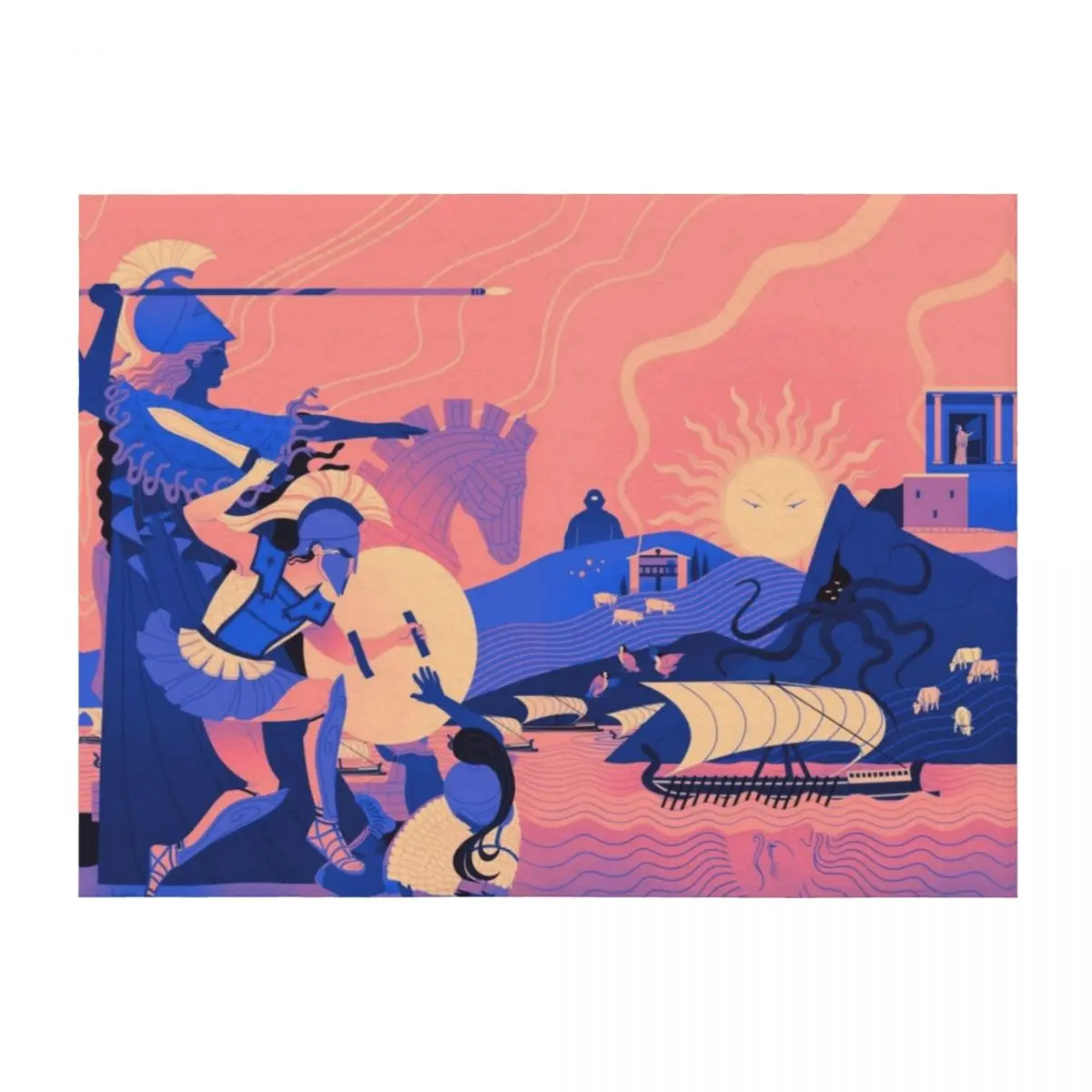 

Homeric Landscape - Summer Throw Blanket Decoratives Camping for sofa Blankets