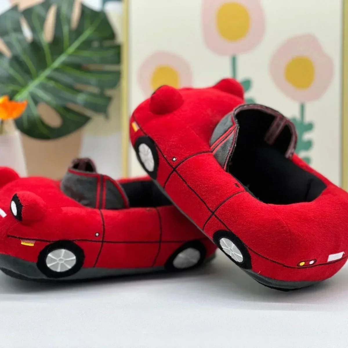 Winter Warm Red Car Slippers Creative Car Home Slippers Fireproof Warm Car Slippers Children's Warm Slippers Birthday Gift