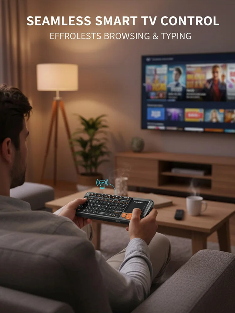 MRSVI Mini-Bluetooth-Tastatur A8 PLUS, kabellose 2,4-GHz-Tastatur mit Hintergrundbeleuchtung und Touchpad für Android TV Box, Mac, Laptop, Windows