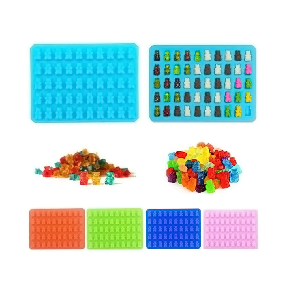 50-Piece Cartoon Bear Silicone Chocolate Mold Food-Grade Baking Tray for Candy Soap Ice Cubes Cake Decor DIY Party Supplies Pink