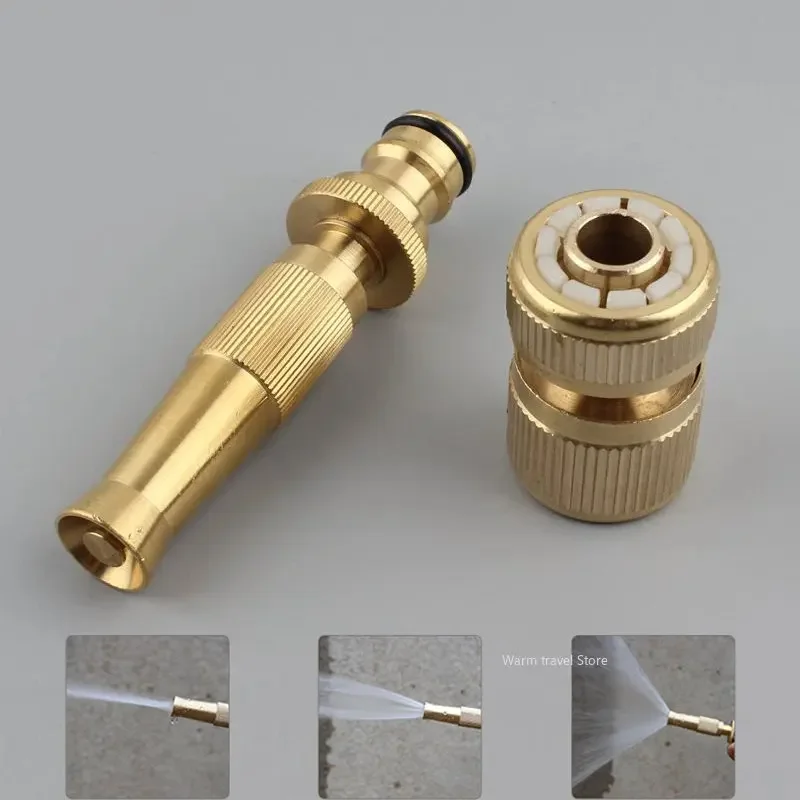 Spray Nozzle Water Gun Brass High Pressure Direct Spray Quick Connector Home Hose Adjustable Pressure Garden Sprinkler