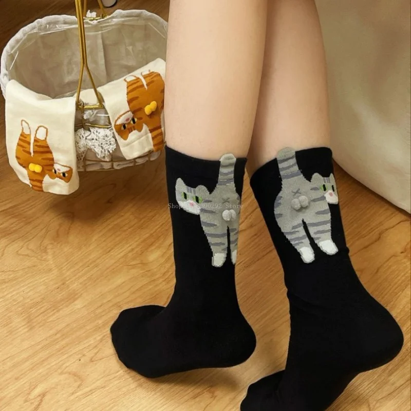 Ins Cat Egg Cotton Socks Couple Socks Cat Balls Kawaii Hand Knitting Socks Cartoon Ginger Cat Tabby Creative Gift