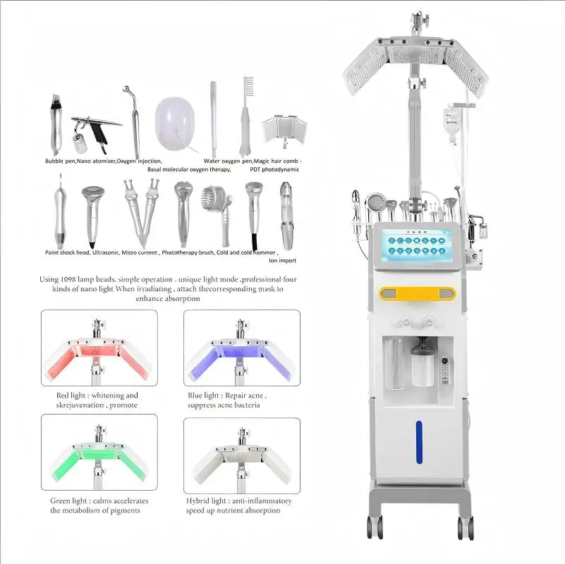 Facial Machine 14 In 1 Dermabrasion Hydro Skin Rejuvenation Hydra Deep Cleaning Equipment Oxygen Small Bubble Beauty Device