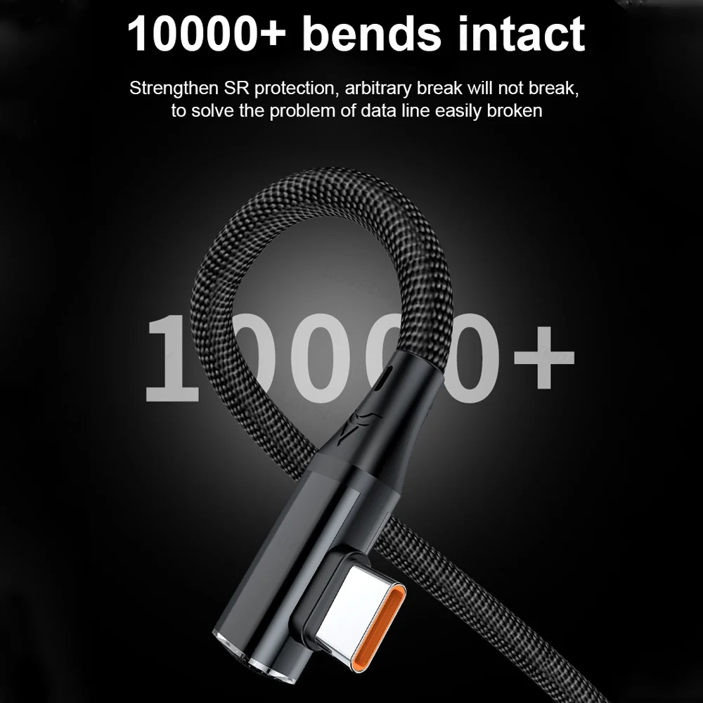 USLION 120W USB C 90 Degree Elbow Fast Charging Cable Type C Phone Data Cord Lines For Xiaomi Samsung Huawei Realme Oneplus