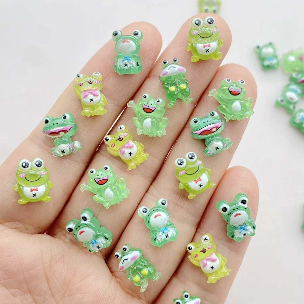 50pcs Mixed Resin Glitte Cute Cartoon Green Frog Flatback Rhinestone Figurines Nail Art DIY Party Scrapbook Accessories Crafts