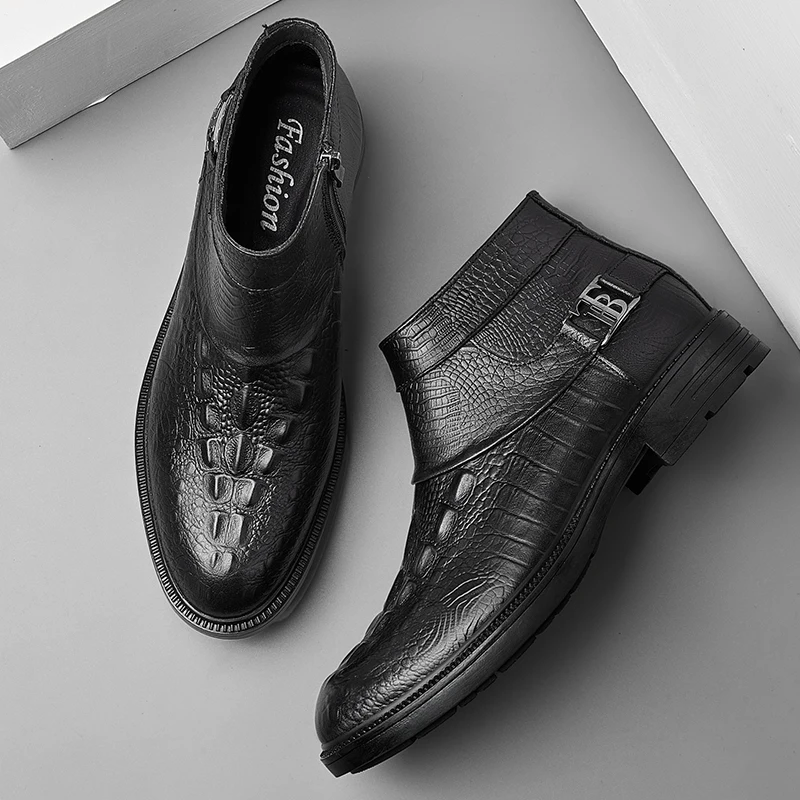 

Brand Genuine Leather Men's Boots Retro Handmade Ankle Boot Plush Warm Winter Boots for Men High Top Chelsea Boot Business Boots