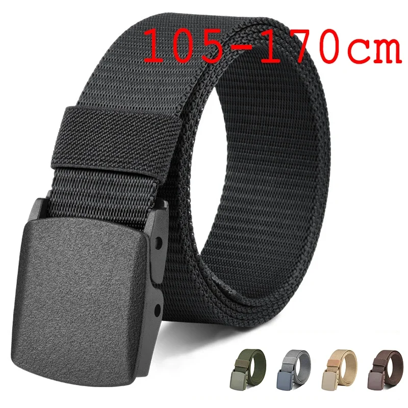 Plus Size 110 120 130 140 150 160 170cm Military Men Belt Women Nylon Canvas Army Outdoor Tactical Waist Belt Plastic Buckle