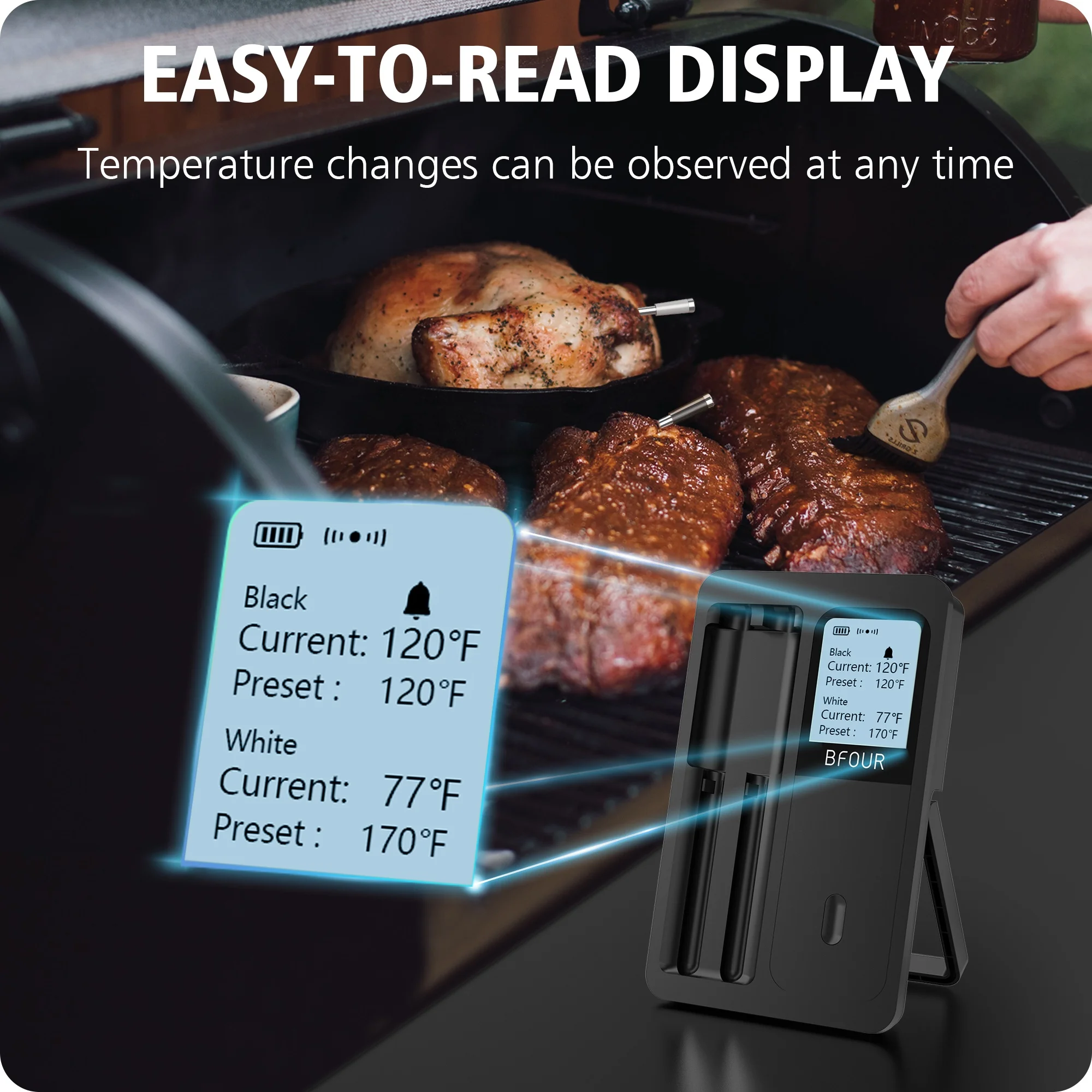 300FT Smart Bluetooth Digital Cooking  Wireless Meat Thermometer for BBQ Grill Oven with Bluetooth APP