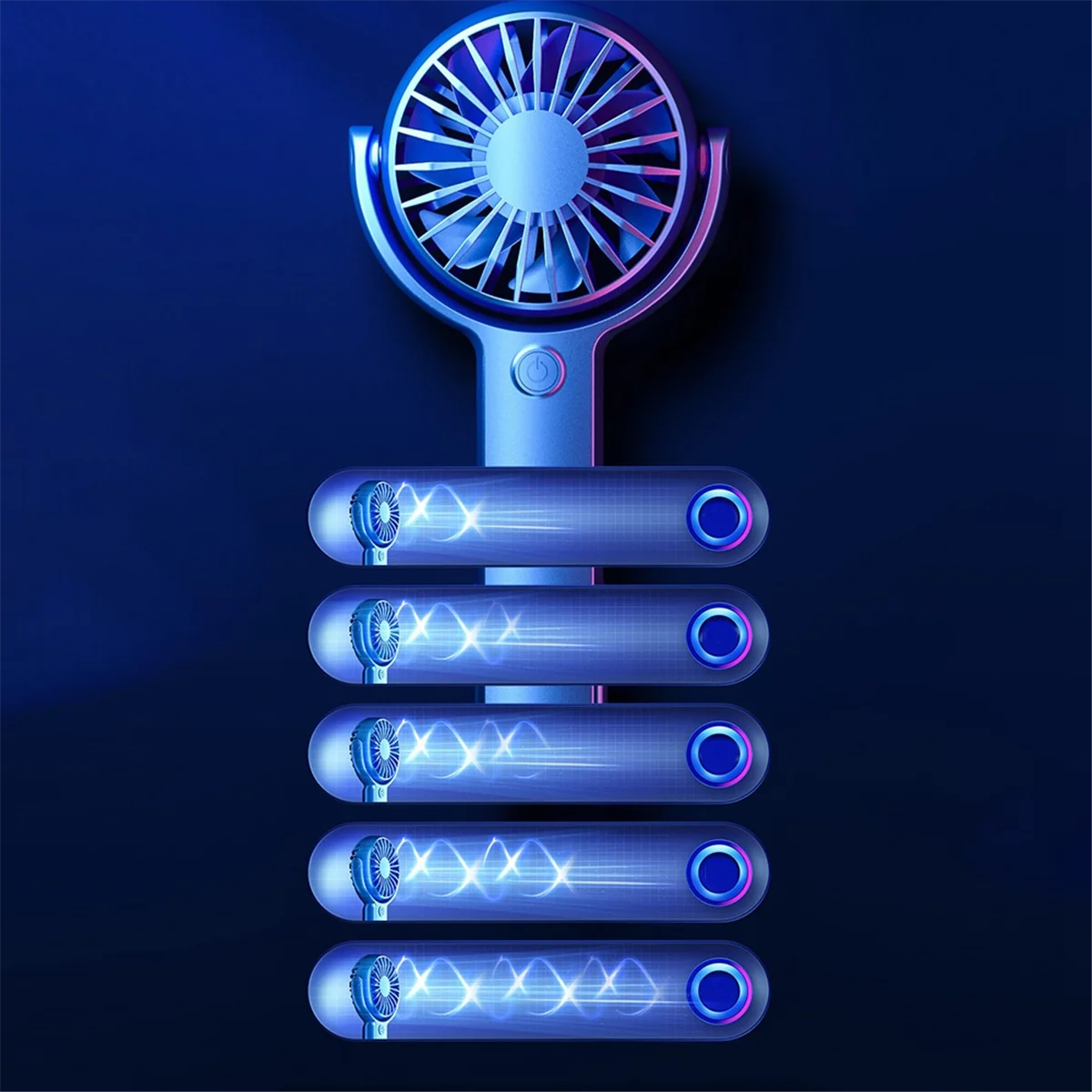 Handheld Fan Cooler Portable Mini USB Charging Fan Desk Dormitory 5 Speeds Adjustable Rechargeable Fan,Blue image 2