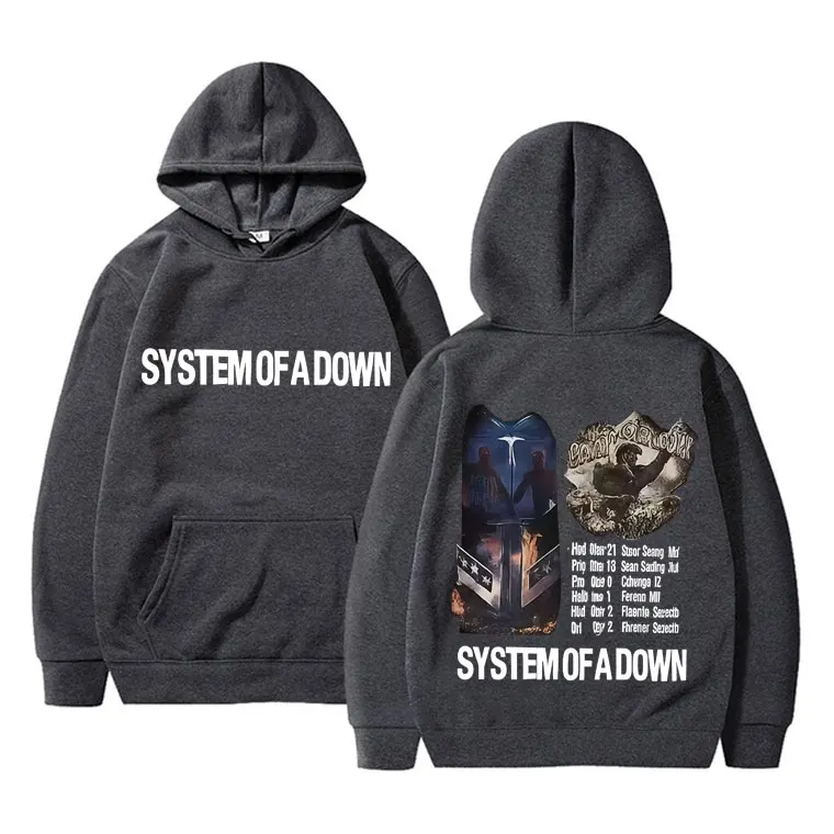 نظام الرجعية من أسفل مزدوجة الوجهين طباعة هوديي الرجال النساء خمر روك المتضخم البلوز الذكور 90s البديل المعادن البلوز #2