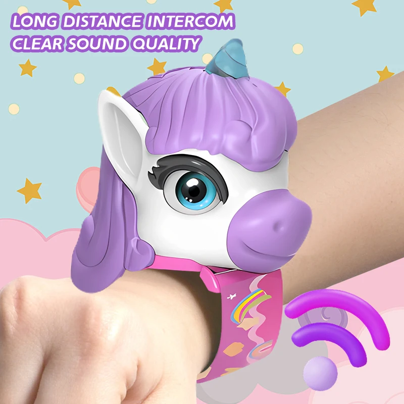 Orologio da unicorno per bambini Cartoon Walkie-talkie Dispositivo di comunicazione interattivo genitore-figlio wireless per chiamate all'aperto uno su uno
