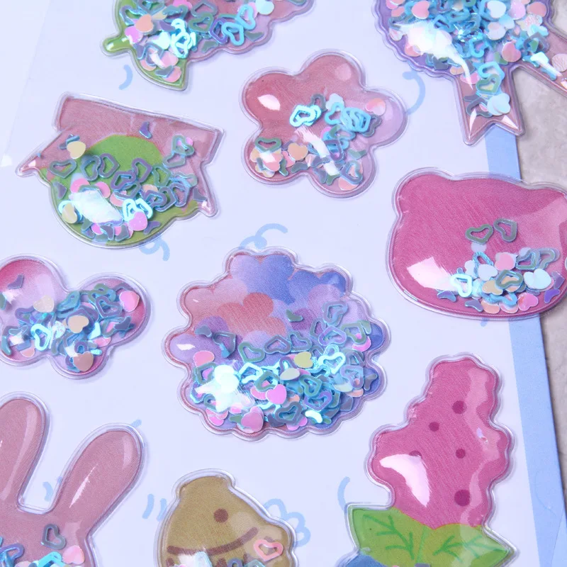 Adesivos de areia líquida 3d com glitter para crianças, decalques transparentes brilhantes, capa de telefone, artesanato para meninas, decoração personalizada de capa de telefone