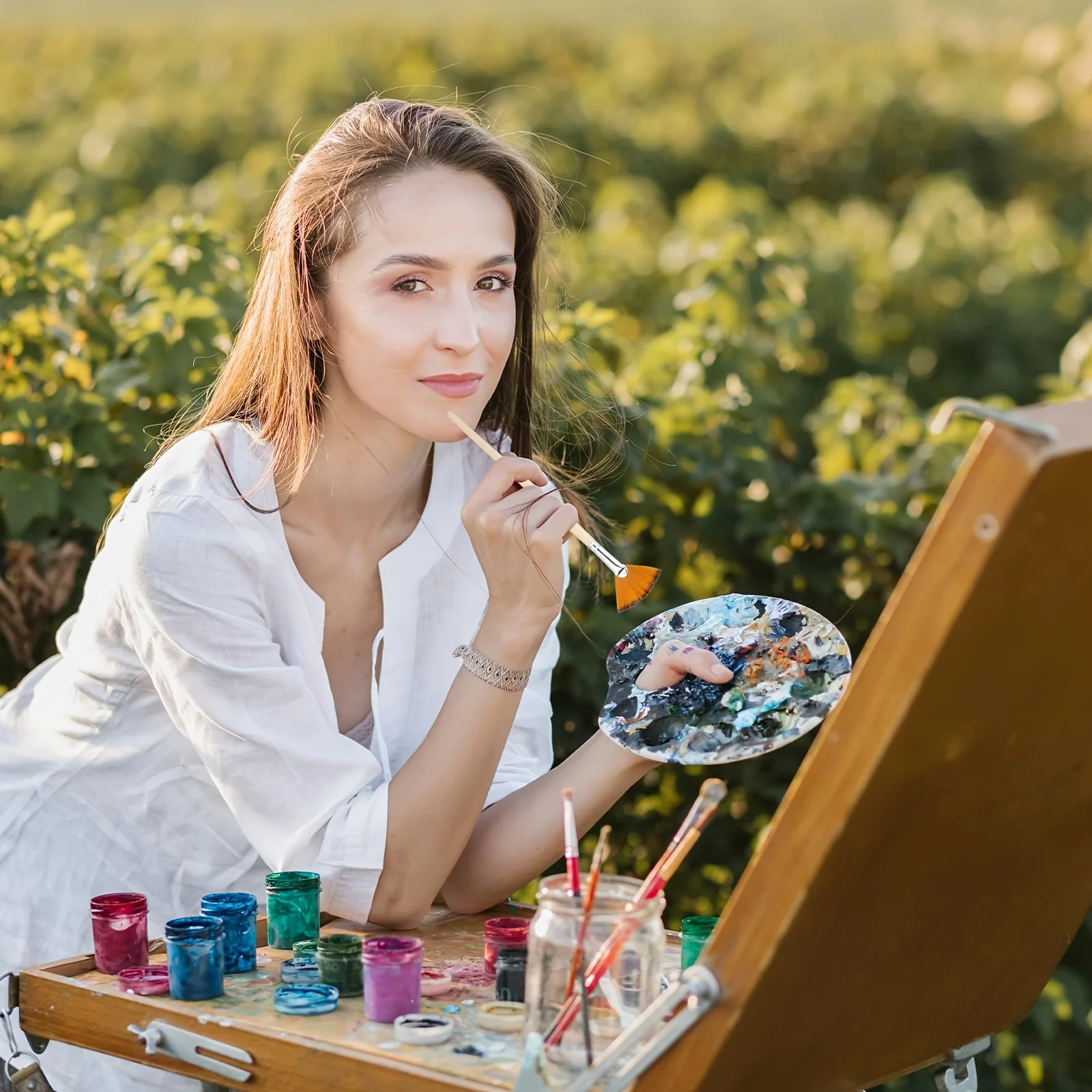 5/15/25 قطعة من فرش طلاء المروحة، فرش طلاء أكريليك زيتية من النايلون للشعر المائي، فرش فنية للرسم بالألوان المائية من الأكريليك #4