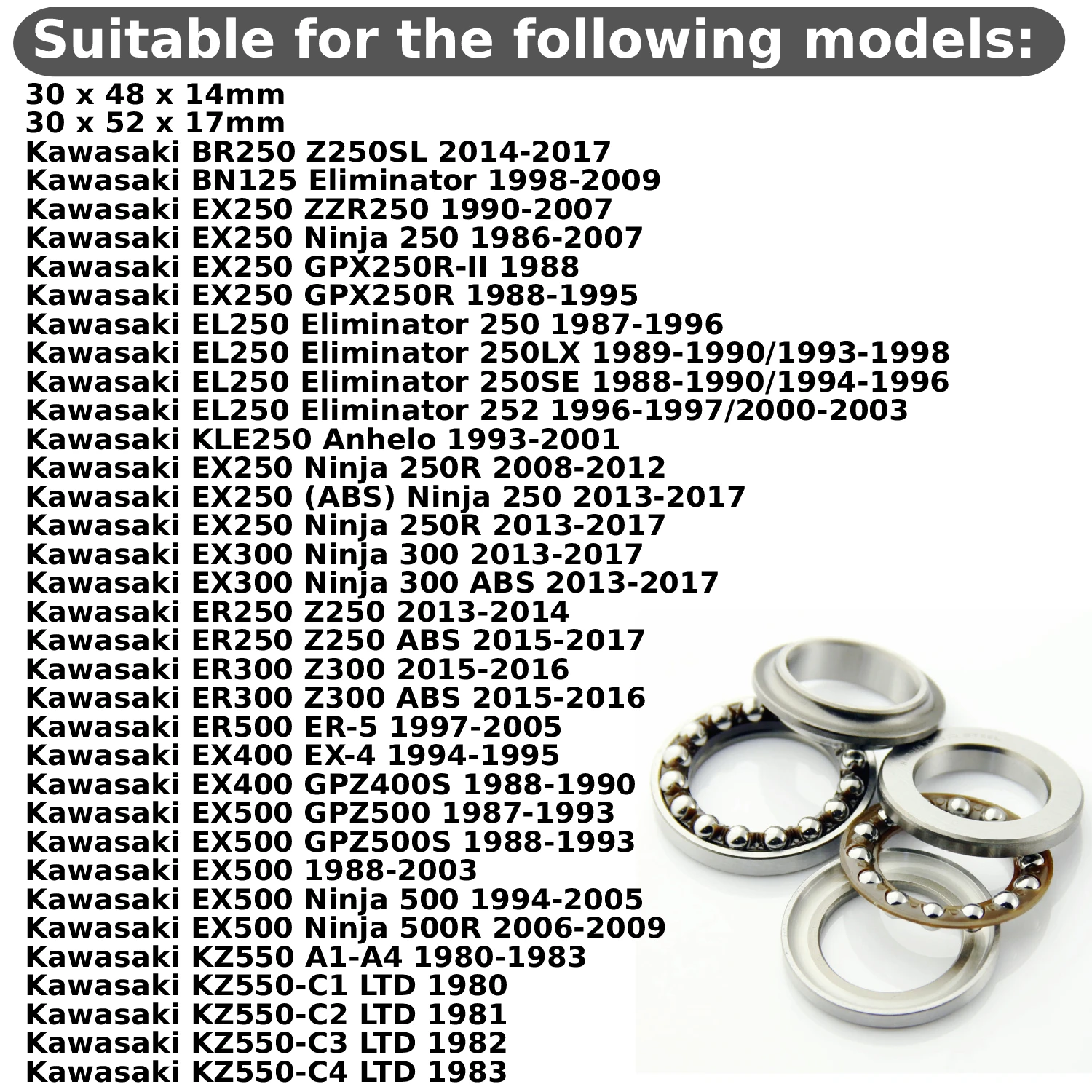 Steering Head Bearing Kit For Kawasaki BR250 Z250SL EX250 EL250 Eliminator KLE250 EX300 Ninja ZZR250 Z250SL 250SE 250LX 250R ABS