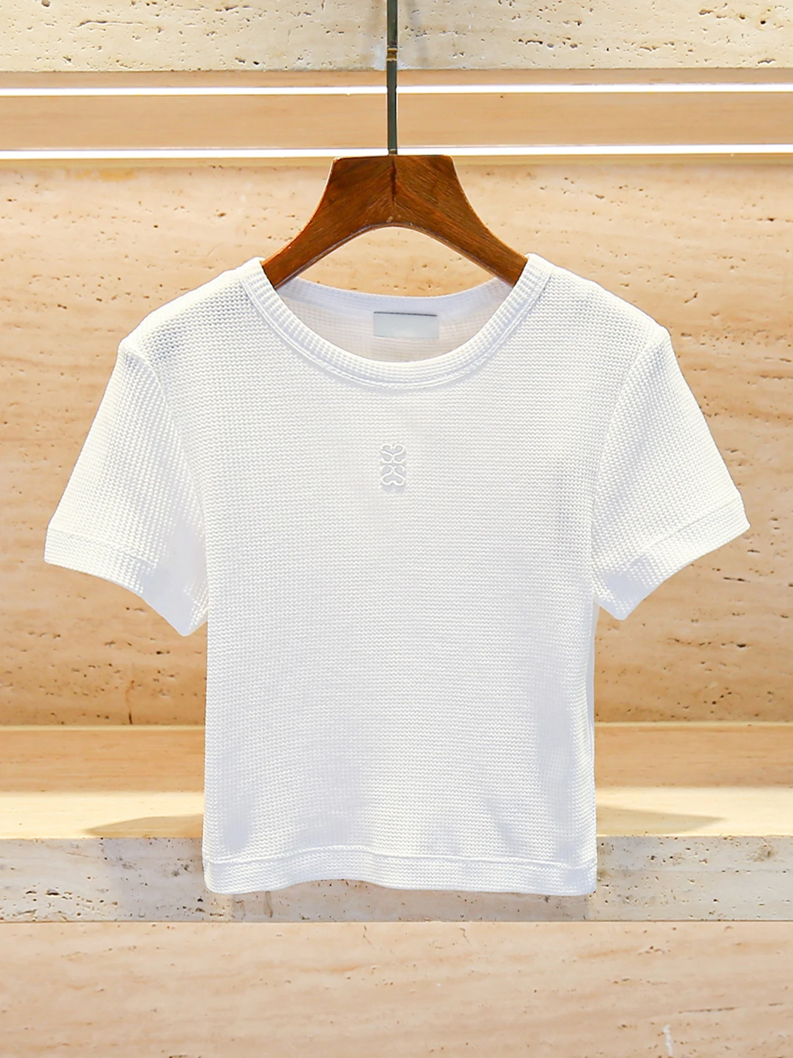 

Ele White Embroidered Heavy Knit Top Women's Summer Versatile T-irt Commute Sle Loose Fit ort Sve round Ne