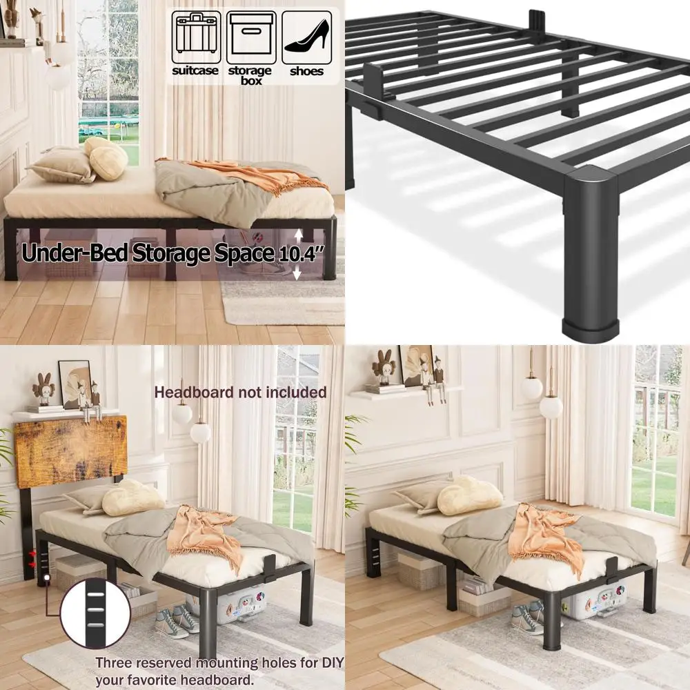 

Twin Metal Bed Frame with 12 Legs, Heavy Duty Steel Slats, No Box Spring, Easy Assembly, Quiet for Kids' Room, Black