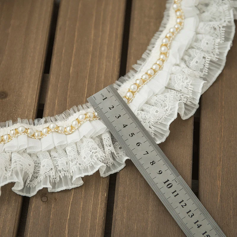 6.5CM wide white pearl lace lace Lolita pleated handmade DIY wedding dress skirt collar cuff material