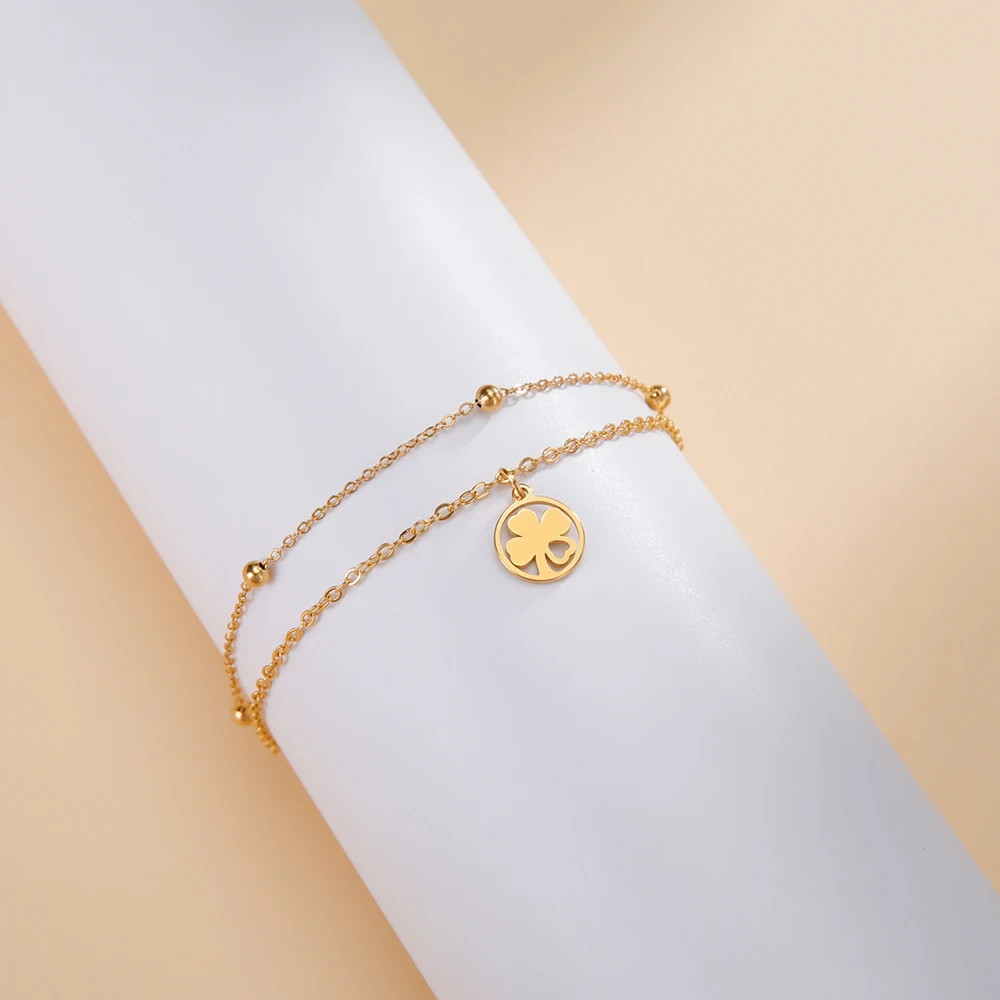 Dawapara Viel Glück Kleeblatt Armband Vierblättriges Kleeblatt Charms Schlangenkette 17 cm Armband Edelstahl Paar Schmuck – Detail 19