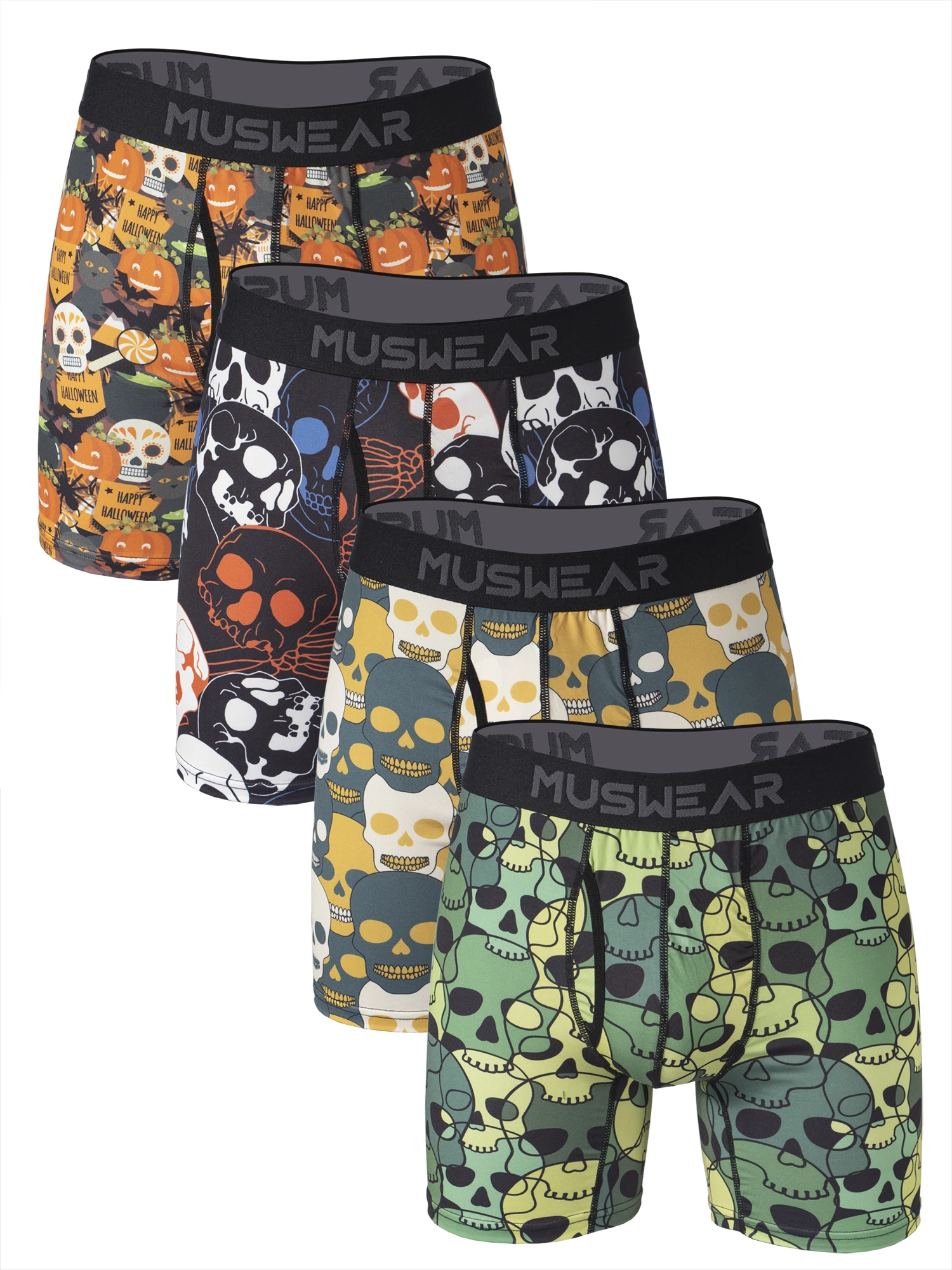 

MUSWEAR 4 шт. Мужские трусы-боксеры с боковым вырезом, двусторонняя наческа, высокая эластичность, быстросохнущие, с принтом по всей поверхности, широкий пояс