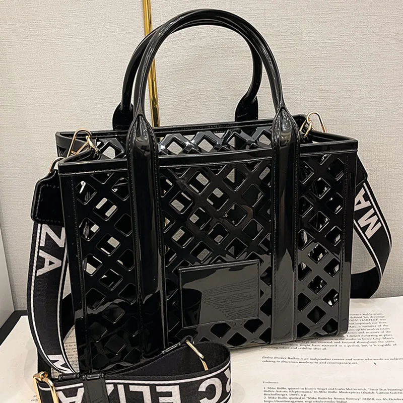 Women Candy Color Woven Handbag Causal Tote Bags  Casual Tote Plastic Transparent Beach Bag Large Capacity Vegetable Basket Bag