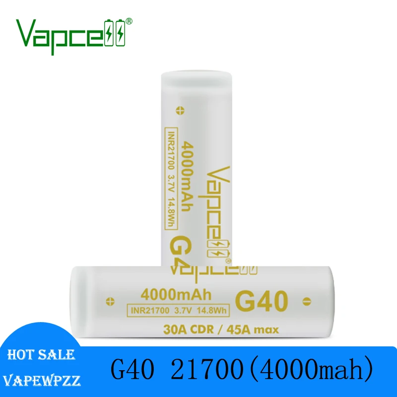 New Original Vapcell G40 INR21700 4000mAh Capacity Battery 30A Max 45A 3.7V Rechargeable  lithium battery Flashlight Batteries