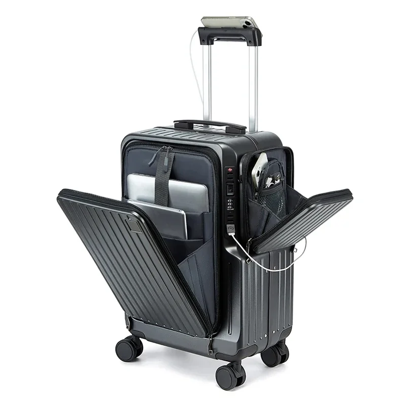 Front Opening Carry on Luggage Suitcase Multifunctional Trolley Case 20 Inch Trip Cabin Password Lock Luggage Case Travel Bags