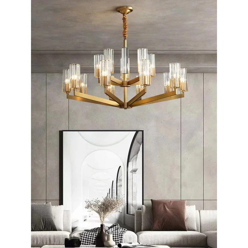 Retro American E14 led dimmable black brass gold chrome chandelier lighting lustre suspension luminaire for living room