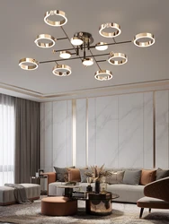 Modern Luxury Chandelier Lighting For Living Room Bedroom Plated Gold Aluminum Remote Control Pendant Lights Crystals Decoration