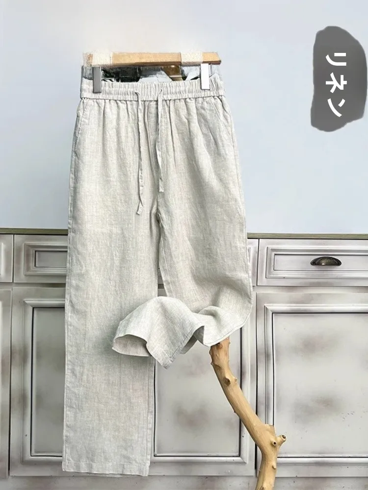 

High-End Men's Summer Thin Cotton Linen Casual Pants Loose Straight Leg Trousers Comfortable Breathable Lightweight Long Trou...