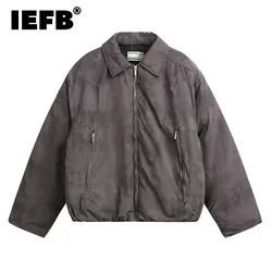 IEFB Tie-dye Men's Padded Coats Casual Turn-down Collar Hem Drawstring Korean Style Loose Jackets Winter Fashion 2024 CPG2304