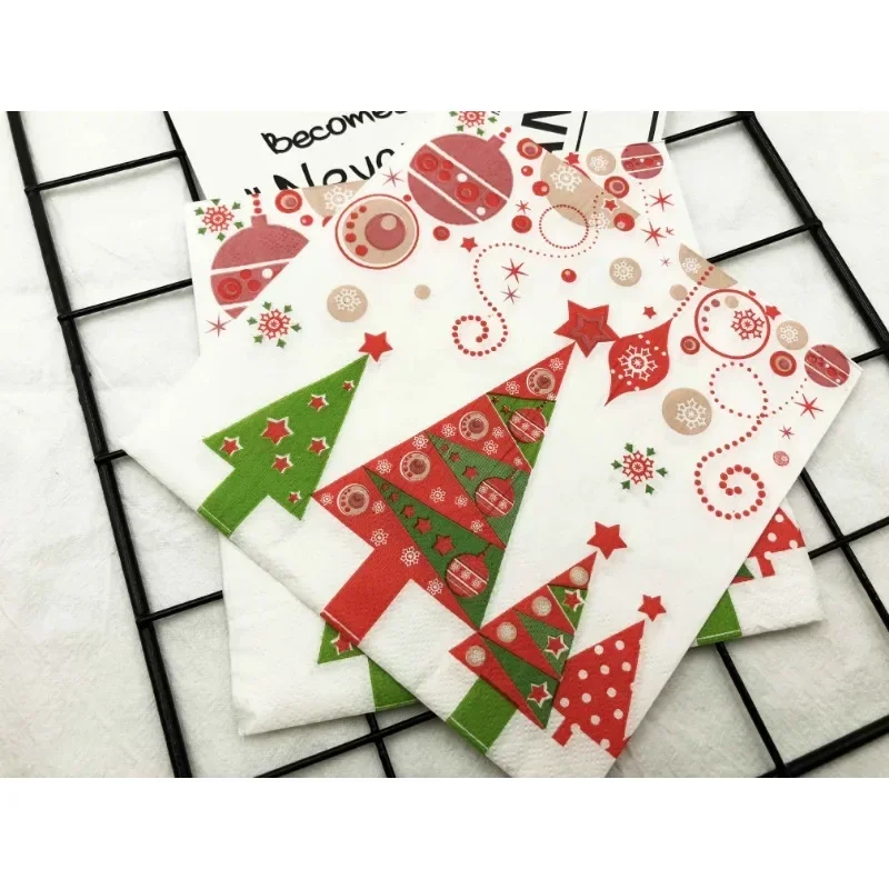 

10/20pcs 33cm 2-Ply Christmas Tree Colorful Printed Napkins Square Paper Napkins Folded Facial Tissues Party Wine Glasses Paper