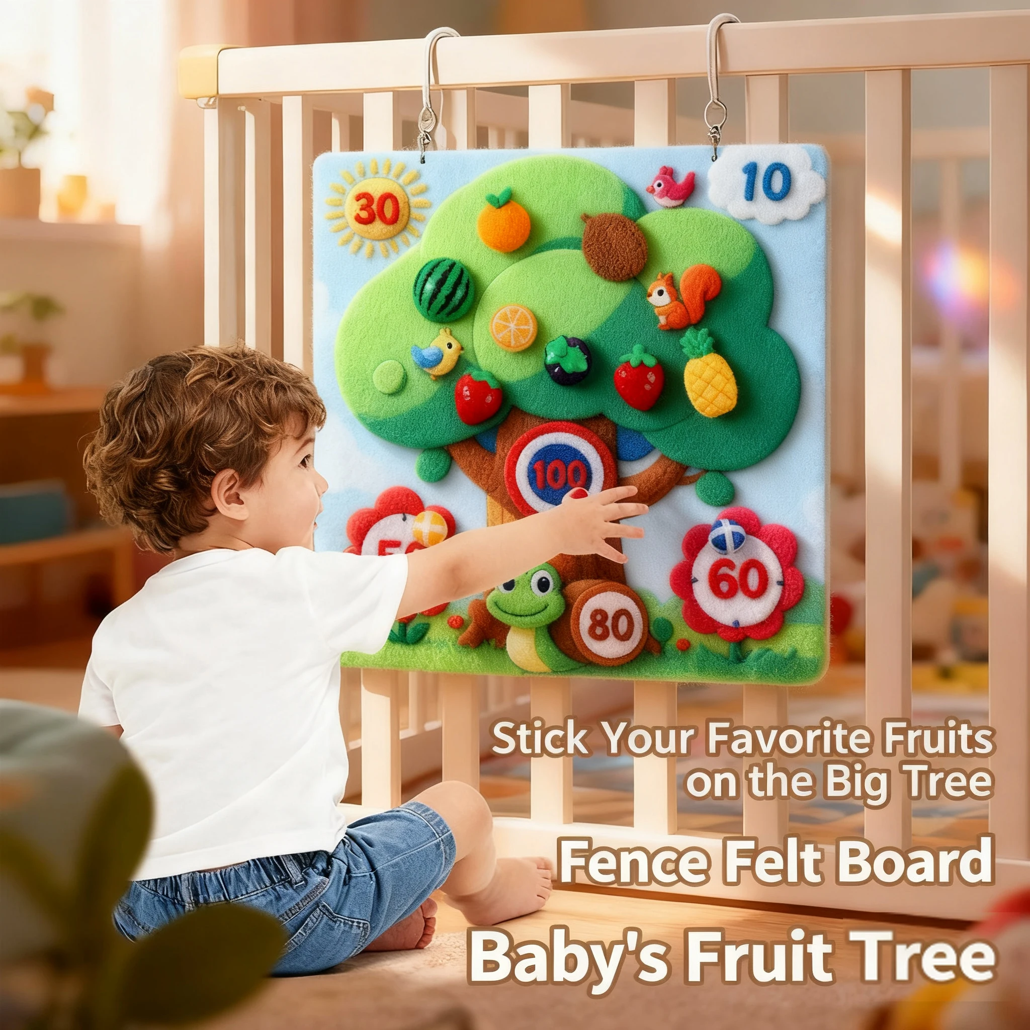 Fun Fruit Cutting Food Fruit and Vegetable Toys Play House Sets Early Basic Skill Development Felt Board Sticky Dress up Tree