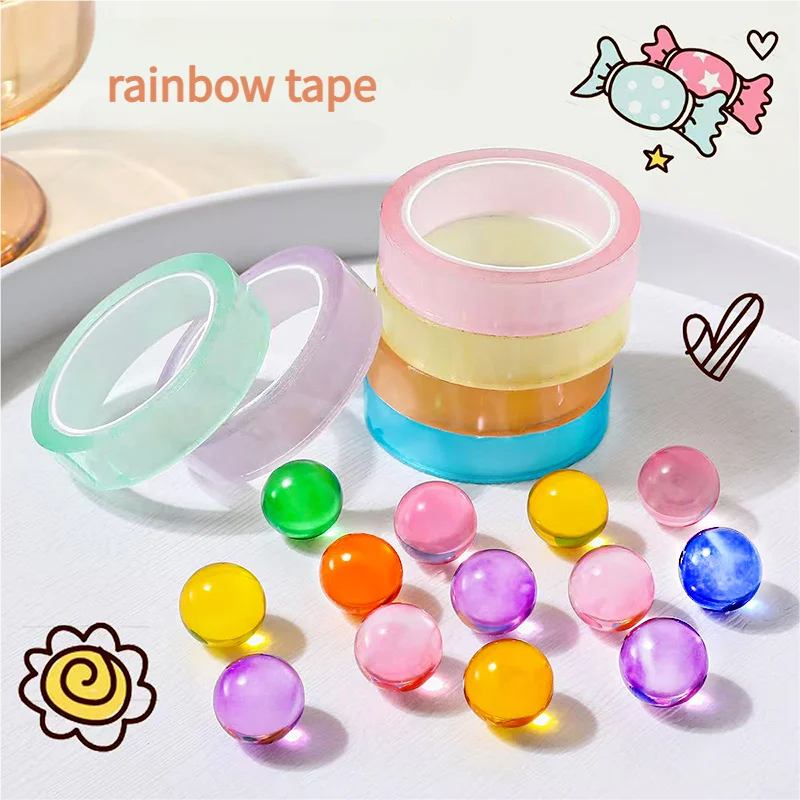 6Rolls Colorful Crystal Ball Tape Sticky Tape Macaron Colors for Arts Crafts Transparent Ball Tape for Fun Creative Activities