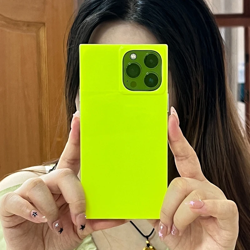 Simple Stylish Fluorescent Color Case For iPhone 15 14 13 16 Pro Max Shockproof IMD Silicone Back Cover