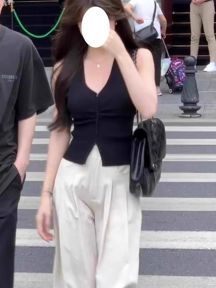 Ele Bla V-Ne Ice Silk gebreide tanktop Dames winterontwerp Slim Fit ort Svel T-shirt bovenlichaam