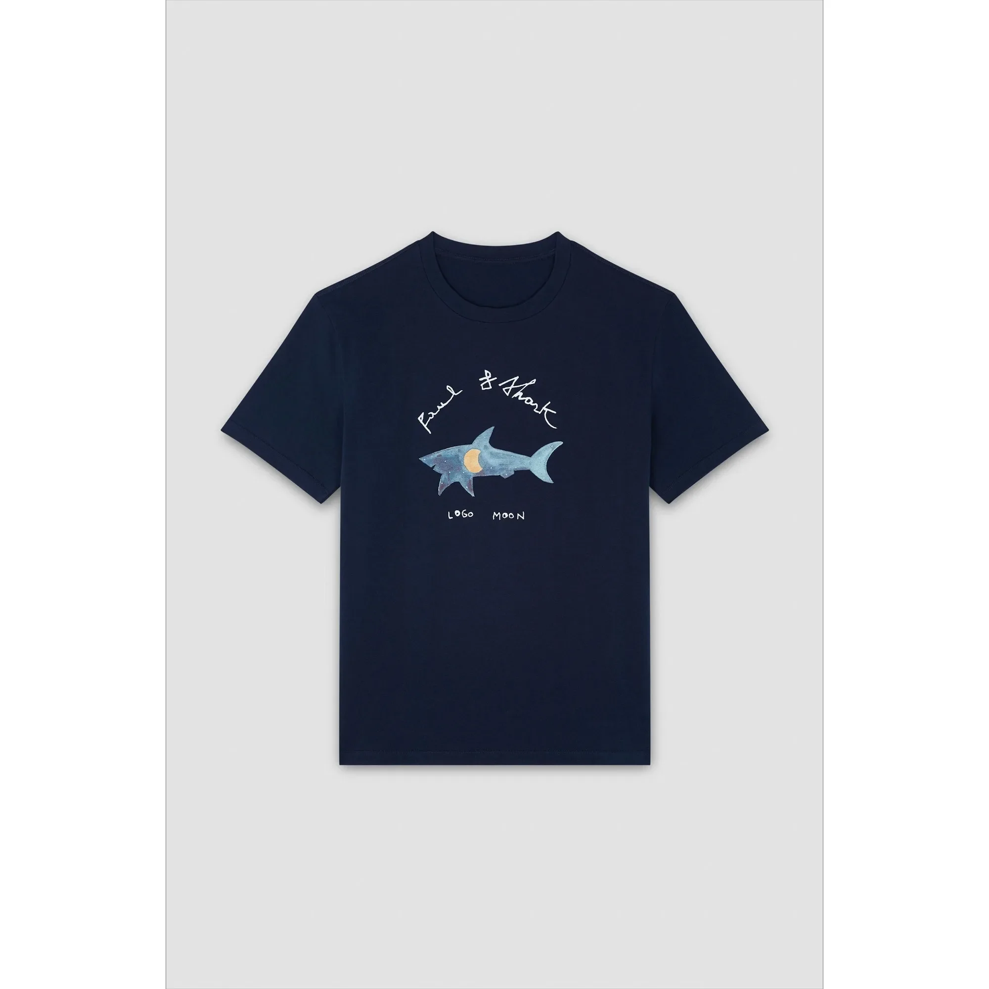 تي شيرت رجالي صيفي من القطن الخالص كاجوال فضفاض بالإضافة إلى طباعة سمك القرش رياضي برقبة دائرية وأكمام قصيرة تي شيرت ناعم للشارع