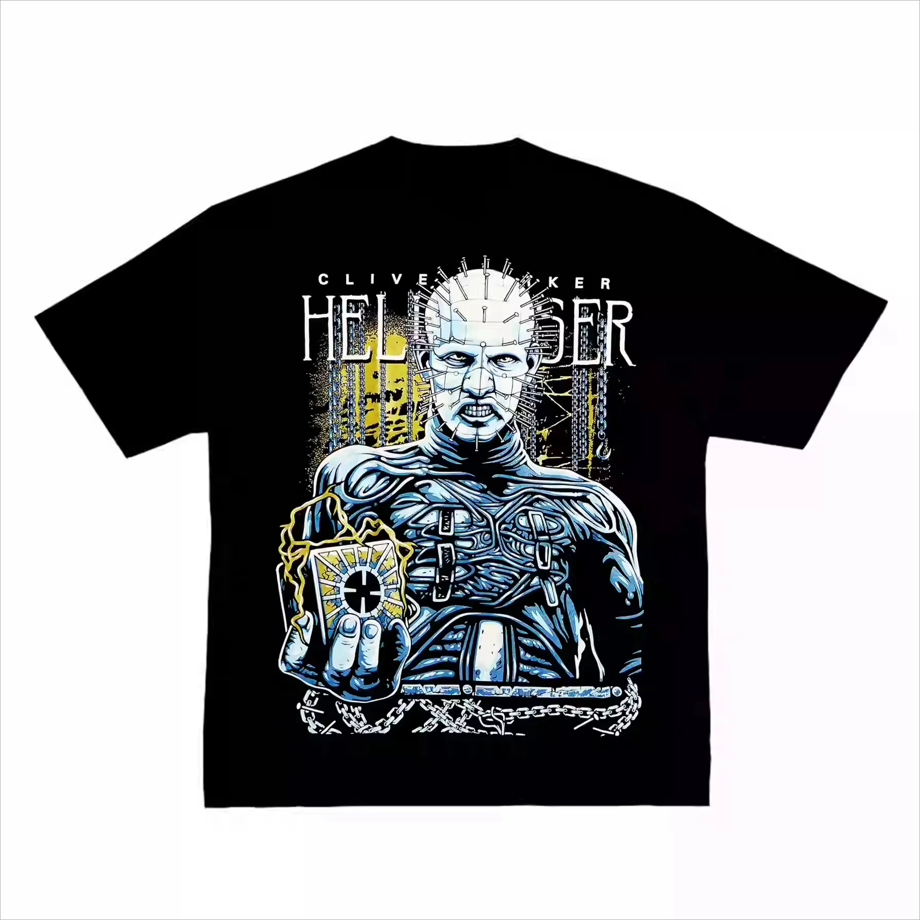 2026 Horror Movie Hellraiser Raise Ghost Eat Man Nail Head American Street Retro Short SleeveT-shirt High Quality Men's T-shirts