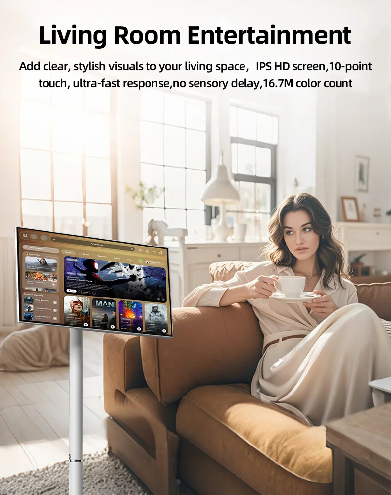 شاشة شاشة ذكية محمولة مقاس 21.5 بوصة، شاشة عرض لافتات رقمية، شاشة لمس متحركة، شاشة أندرويد 13، تلفزيون ذكي، تابلت قابل للدوران