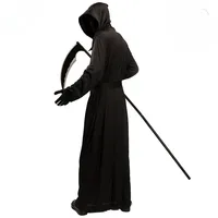 Men's black demon Halloween costume sickle monster role-playing costume Grim Reaper stage performance costume Headmask+robe+belt
