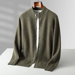 New men's semi-turtleneck knitted coat 100% pure wool thick cardigan sweater for business and leisure in autumn and winter.