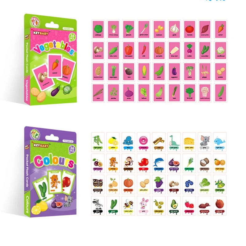36 ชิ้นเด็กความรู้ความเข้าใจการ์ดสัตว์สีผลไม้คู่ Flashcards Montessori เด็กทารก Early การศึกษาของเล่นของขวัญ