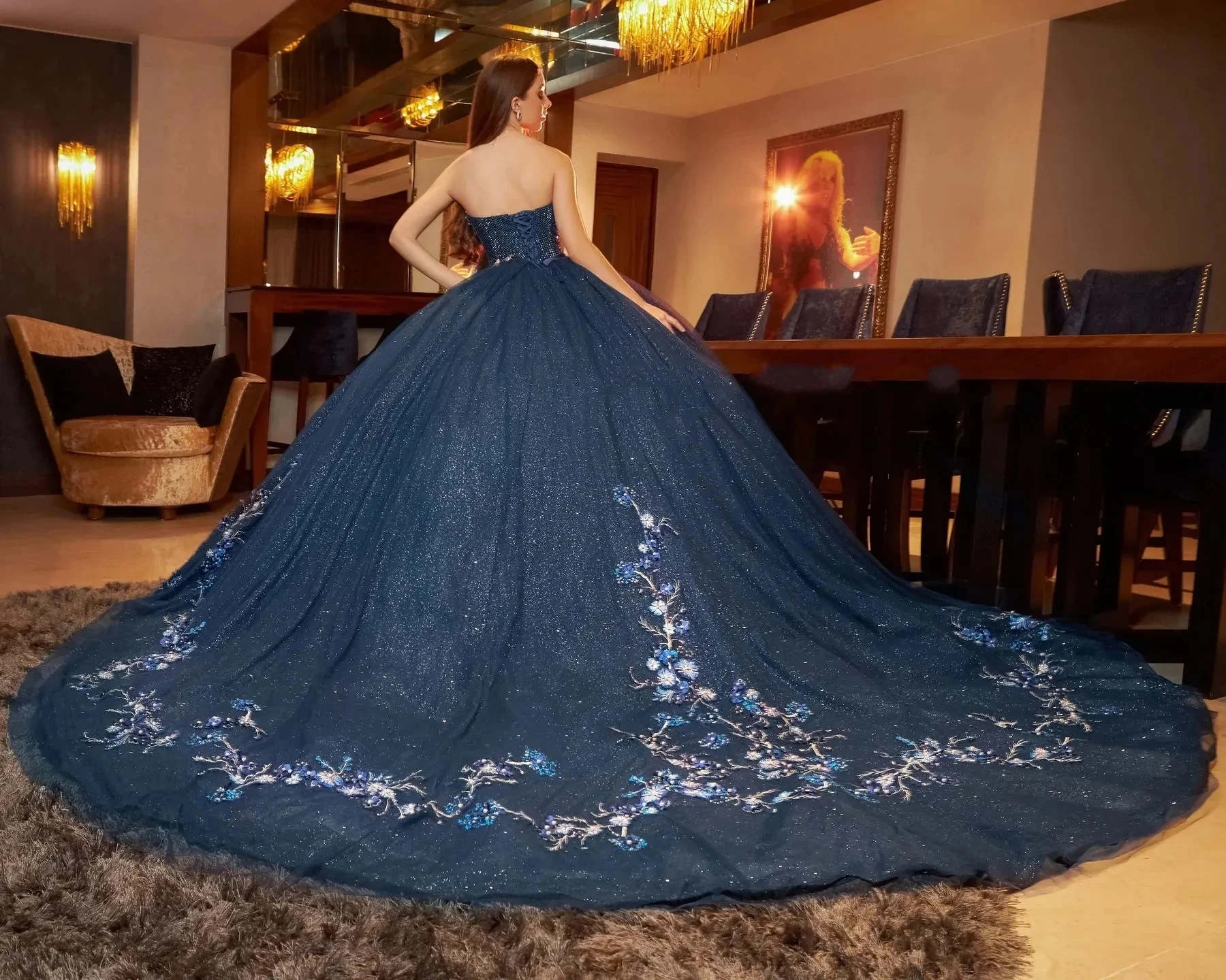 Navy Blue Charro Quinceanera Dresses Ball Gown Sweetheart Tulle Appliques Puffy Mexican Sweet 16 Dresses 15 Anos Customized