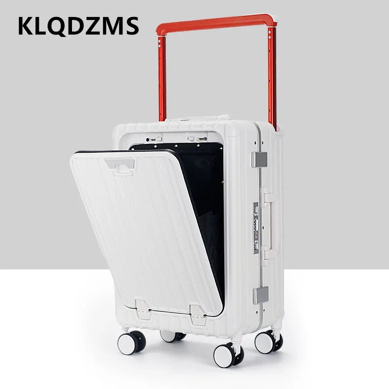 KLQDZMS-Valise de Cabine avec Cadre en Aluminium pour Femme, Valise d'Embarquement pour Ordinateur Portable, Ouverture Avant, ABS + PC, Bagages à Roulettes, 20 Pouces