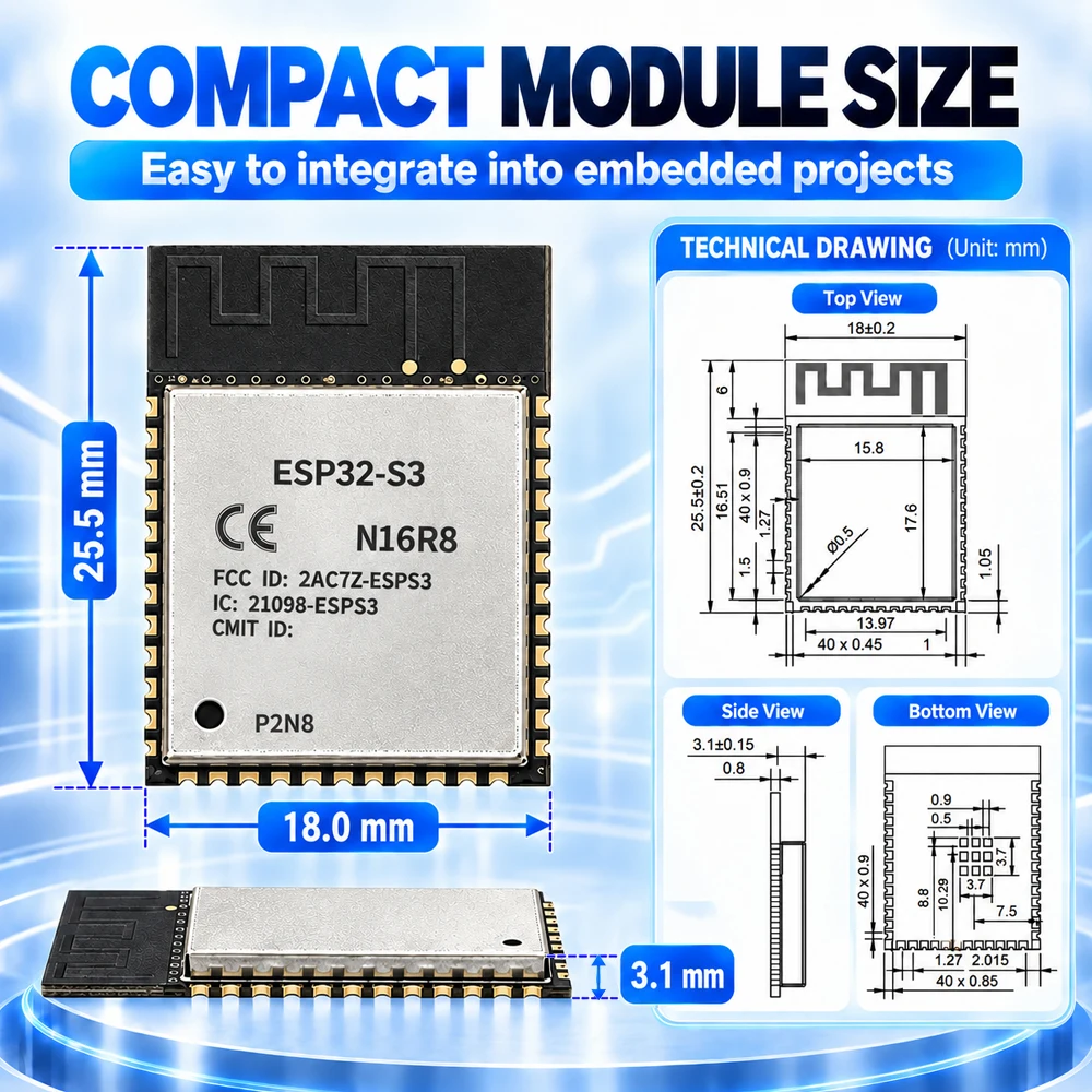 ESP32-S3 N16R8 2,4G WLAN BT Modul 32-Bit Dual-Core Stromsparend 8MB PSRAM 16MB Flash ESP32-S3WROOM-1 – Detail 5