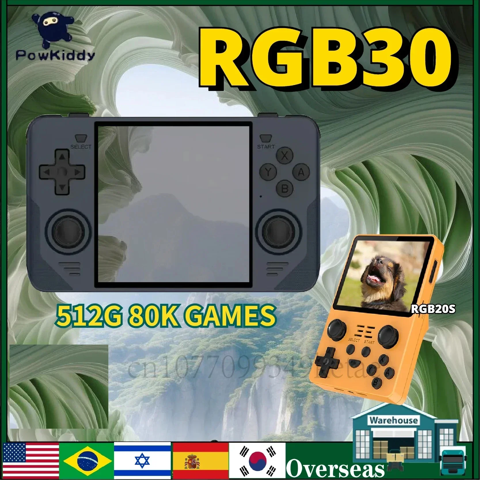 POWKIDDY RGB30 RGB20S Retro Pocket 4 Inch Ips Screen Built-in WIFI RK3566 Open-Source Handheld Game Console Children's Gifts PSP