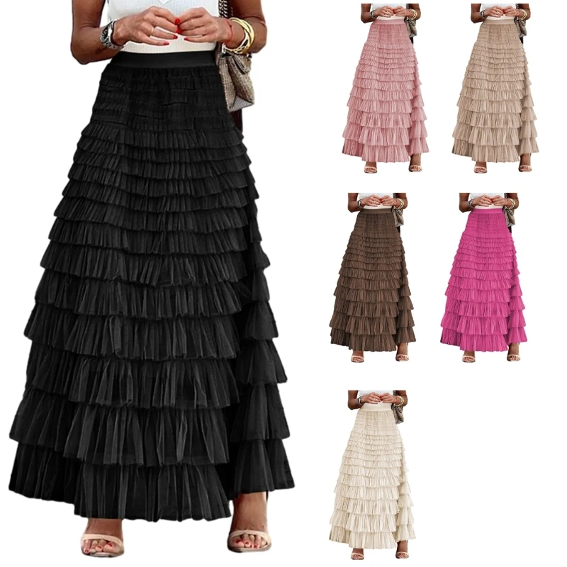 

Elegant Fairy Tulle Tiered Skirt A Line Maxi Skirt Ruffle Layered Long Skirt Dropship