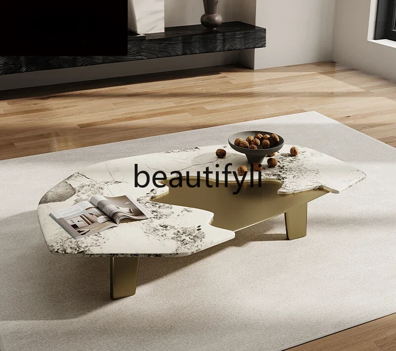 

Italian minimalist natural rock slab coffee table high-end coffee table