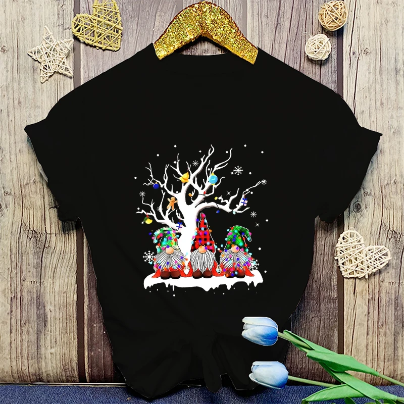 

Hot Christmas Gnome Print T-Shirt Summer Casual Loose T Shirt Women Men Harajuku Shirts