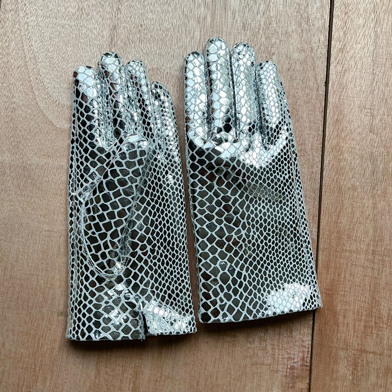 Men's Silver Snake Print Gloves Thin Fashion Sheepskin Gloves For Man Photo Shows And Matching
